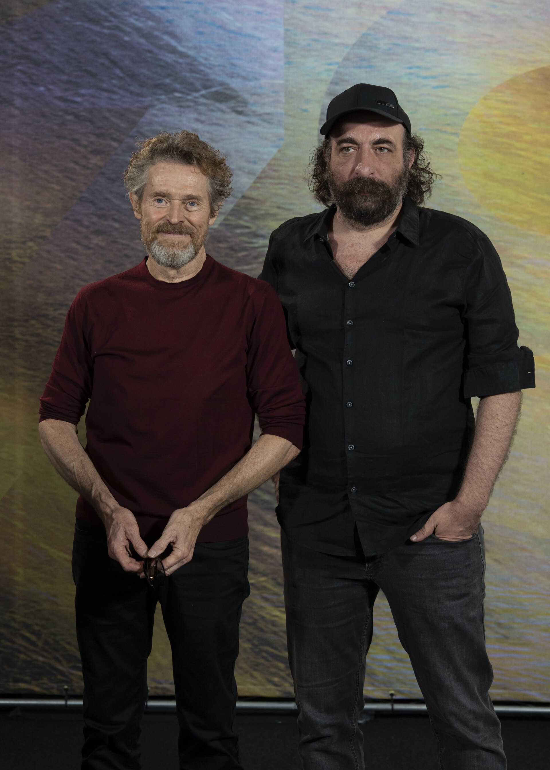 Actors Willem Dafoe and Willem Dafoe and Antonis Tsiotsiopoulos at the Locarno Film Festival in Locarno at the photocall for The Birthday Party