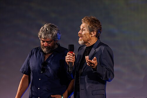 Willem Dafoe speaks on stage before the 'The Birthday Party' screening during the 78th Locarno Film Festival on August 07, 2025 in Locarno, Switzerland.