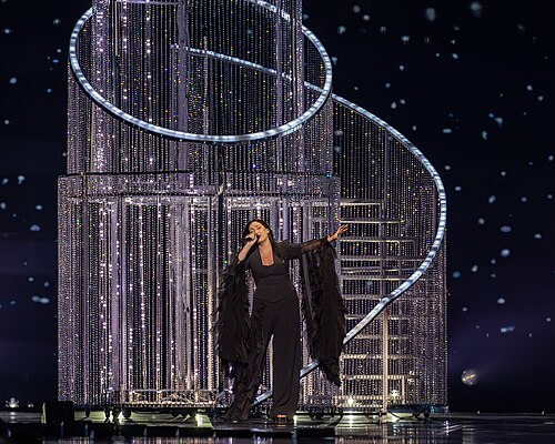 Yuval Raphael, representing Israel, performing at Eurovision 2025 in Basel, Switzerland.