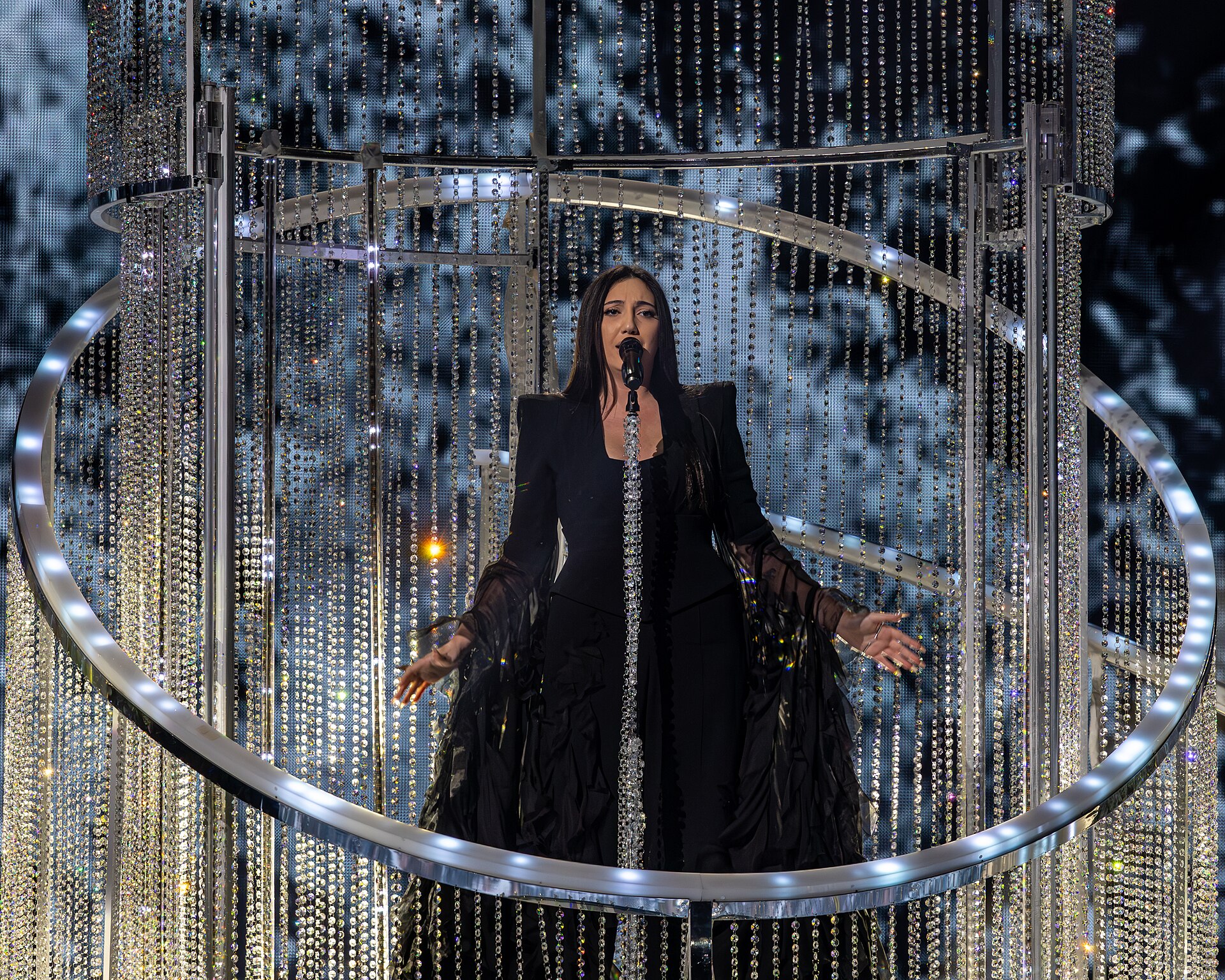Yuval Raphael, representing Israel, performing at Eurovision 2025 in Basel, Switzerland.