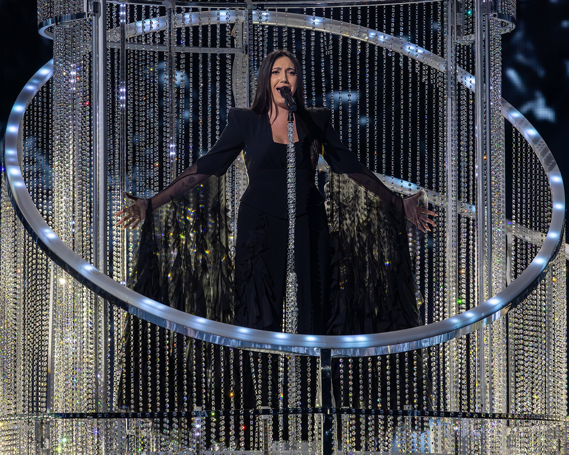 Yuval Raphael, representing Israel, performing at Eurovision 2025 in Basel, Switzerland.