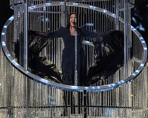 Yuval Raphael, representing Israel, performing at Eurovision 2025 in Basel, Switzerland.