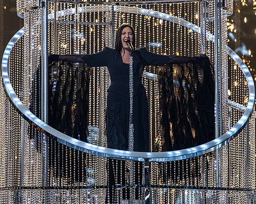 Yuval Raphael, representing Israel, performing at Eurovision 2025 in Basel, Switzerland.