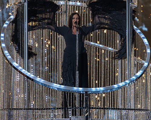 Yuval Raphael, representing Israel, performing at Eurovision 2025 in Basel, Switzerland.