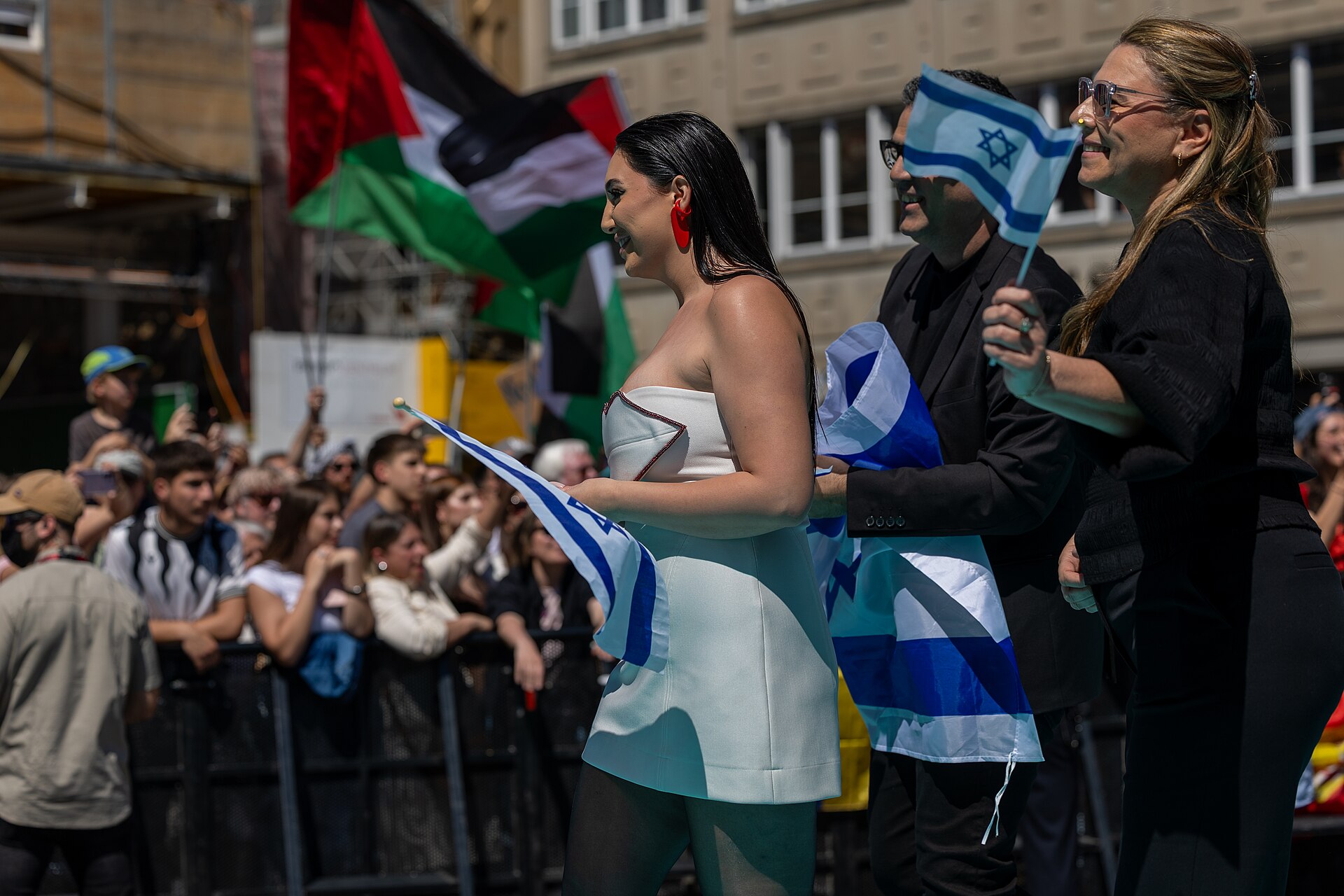 Yuval Raphael, representing Israel, on the Turquoise Carpet at Eurovision 2025 in Basel, Switzerland.
