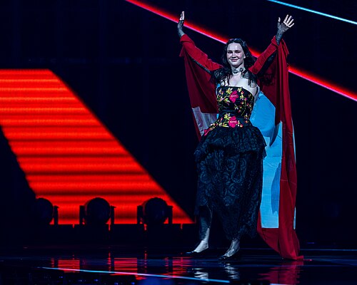 Zoë Më, representing Switzerland, performing at Eurovision 2025 in Basel, Switzerland.