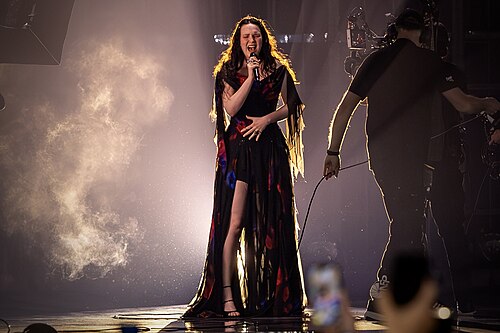 Zoë Më, representing Switzerland, performing at Eurovision 2025 in Basel, Switzerland.