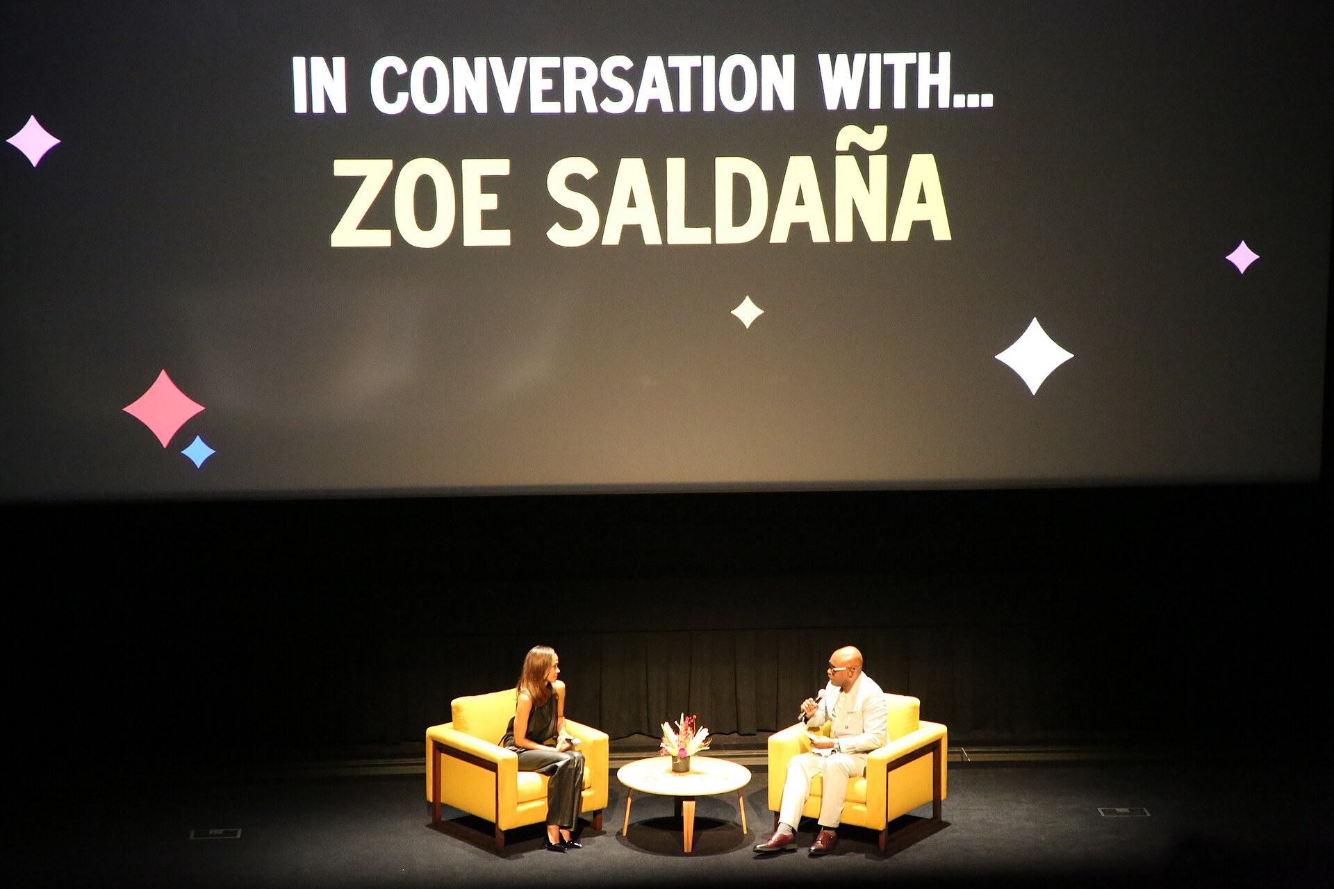 Zoe Saldaña and Cameron Bailey at the 2024 Toronto International Film Festival (TIFF)