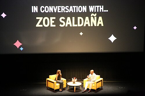 Zoe Saldaña and Cameron Bailey at the 2024 Toronto International Film Festival (TIFF)