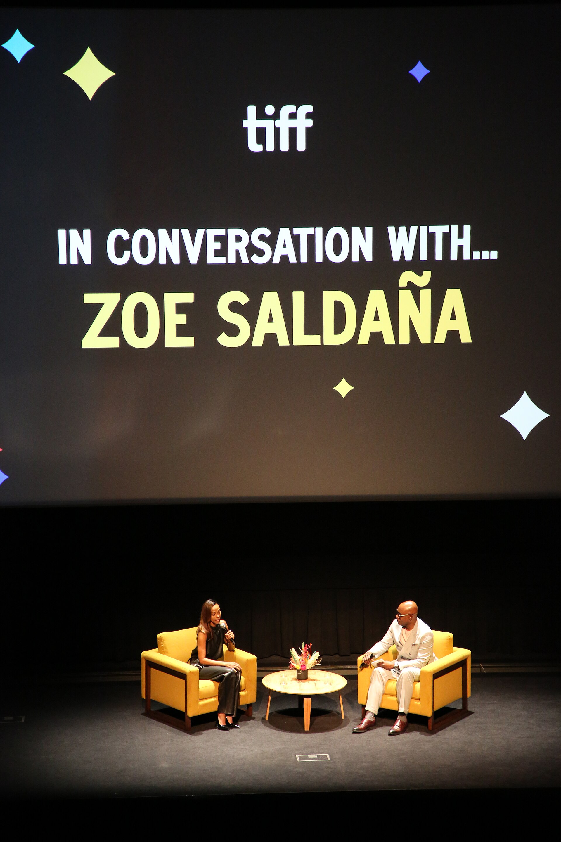 Zoe Saldaña and Cameron Bailey at the 2024 Toronto International Film Festival (TIFF)