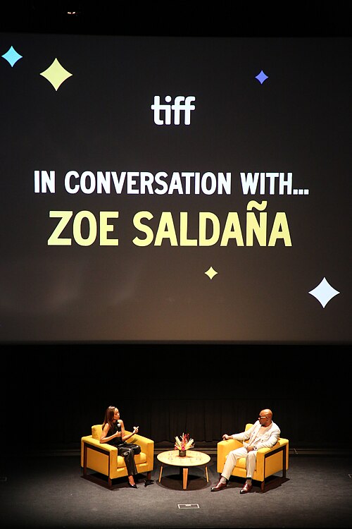 Zoe Saldaña and Cameron Bailey at the 2024 Toronto International Film Festival (TIFF)