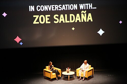 Zoe Saldaña and Cameron Bailey at the 2024 Toronto International Film Festival (TIFF)
