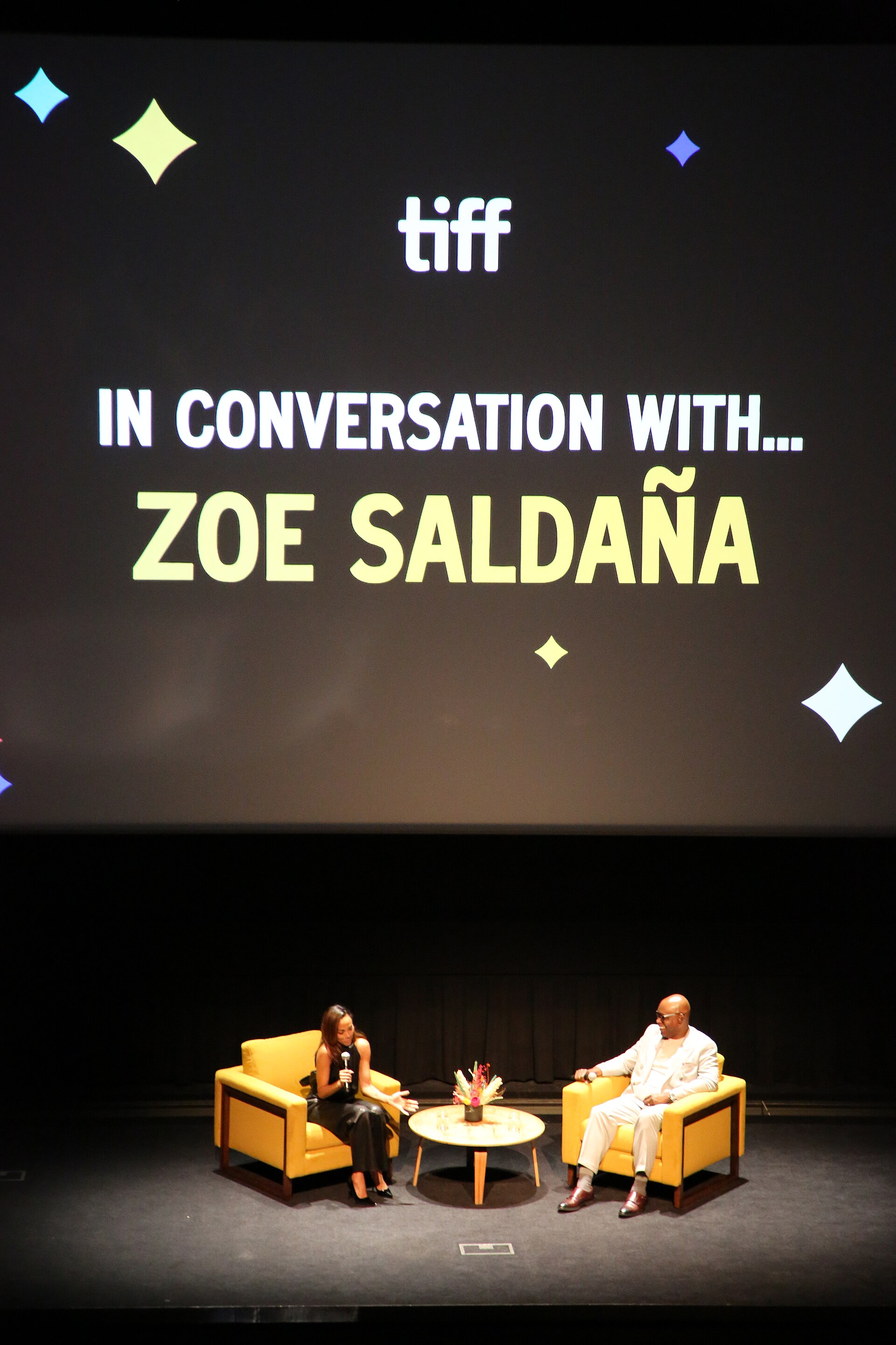 Zoe Saldaña and Cameron Bailey at the 2024 Toronto International Film Festival (TIFF)