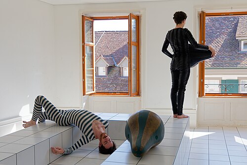 "The Squash" by Anthea Hamilton being performed at Basel Social Club 2025.