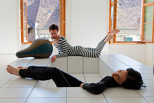 "The Squash" by Anthea Hamilton being performed at Basel Social Club 2025.