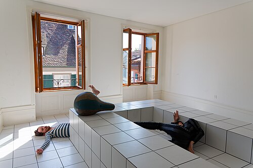 "The Squash" by Anthea Hamilton being performed at Basel Social Club 2025.