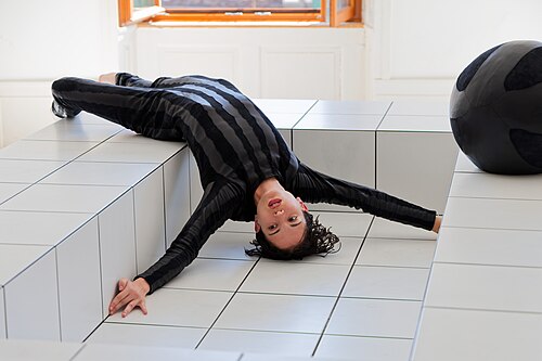 "The Squash" by Anthea Hamilton being performed at Basel Social Club 2025.