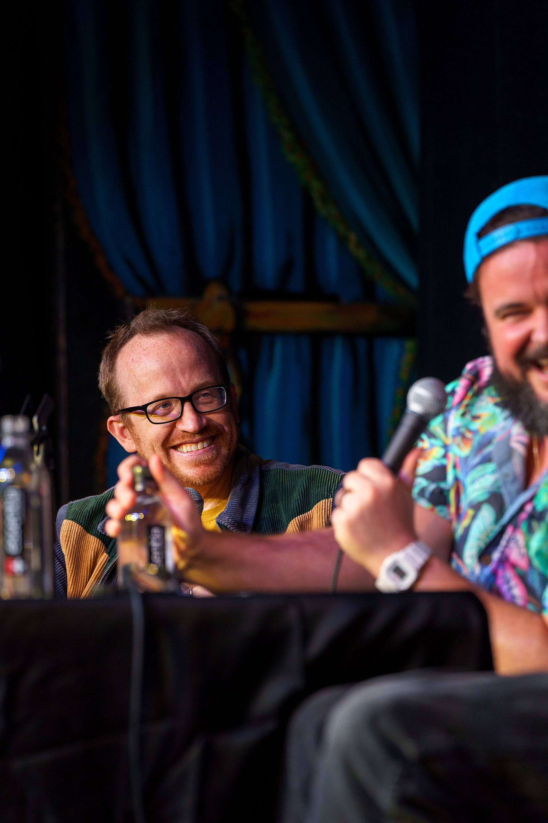 Chris Gethard performs at improv4humans at SXSW 2024. Also pictured: Jon Gabrus
