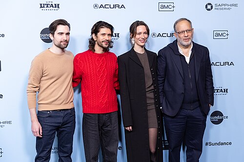 Jordan Drake, Ben Wishaw, Rebecca Hall, and Ira Sachs at the 2025 Sundance Film Festival for the premiere of "Peter Hujar's Day"