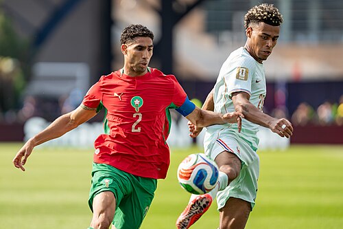 Achraf Hakimi Desire Doue during France v Morocco at the 2026 FIFA World Cup