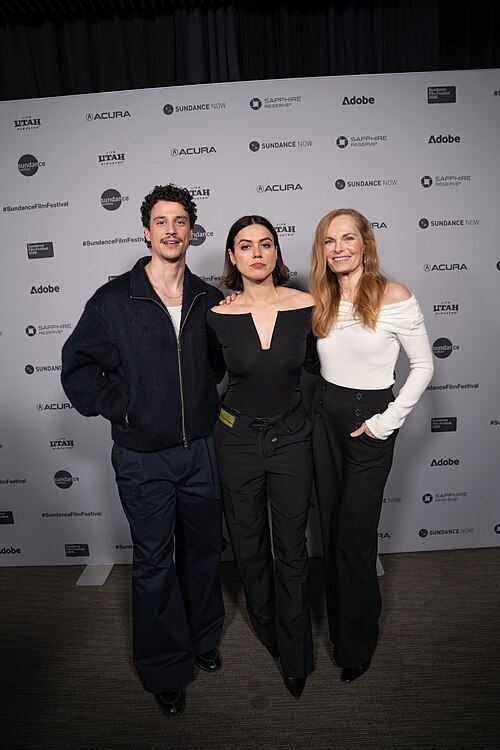 Adam Dimarco, Nina Kiri, and Michèle Duquet (cast) at the premiere for Undertone at Sundance Film Festival 2026.
