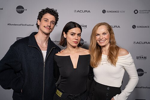 Adam Dimarco, Nina Kiri, and Michèle Duquet (cast) at the premiere for Undertone at Sundance Film Festival 2026.