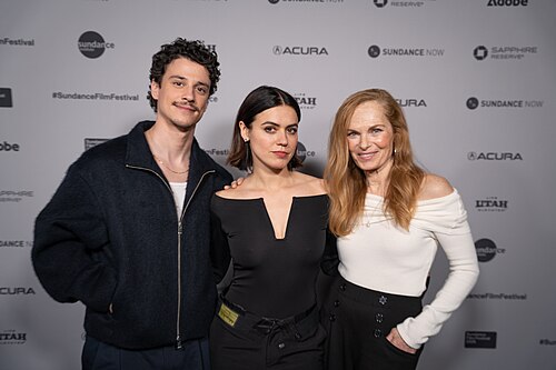 Adam Dimarco, Nina Kiri, and Michèle Duquet (cast) at the premiere for Undertone at Sundance Film Festival 2026.