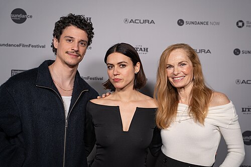 Adam Dimarco, Nina Kiri, and Michèle Duquet (cast) at the premiere for Undertone at Sundance Film Festival 2026.