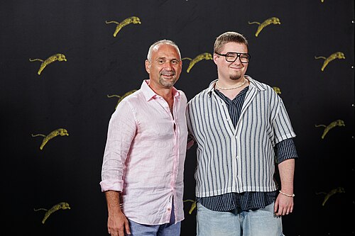 Adrian Văncică and Teodor Butănescu attend "Nu e locul tau aici" photocall during the 79th Locarno Film Festival on August 09, 2026 in Locarno, Switzerland.