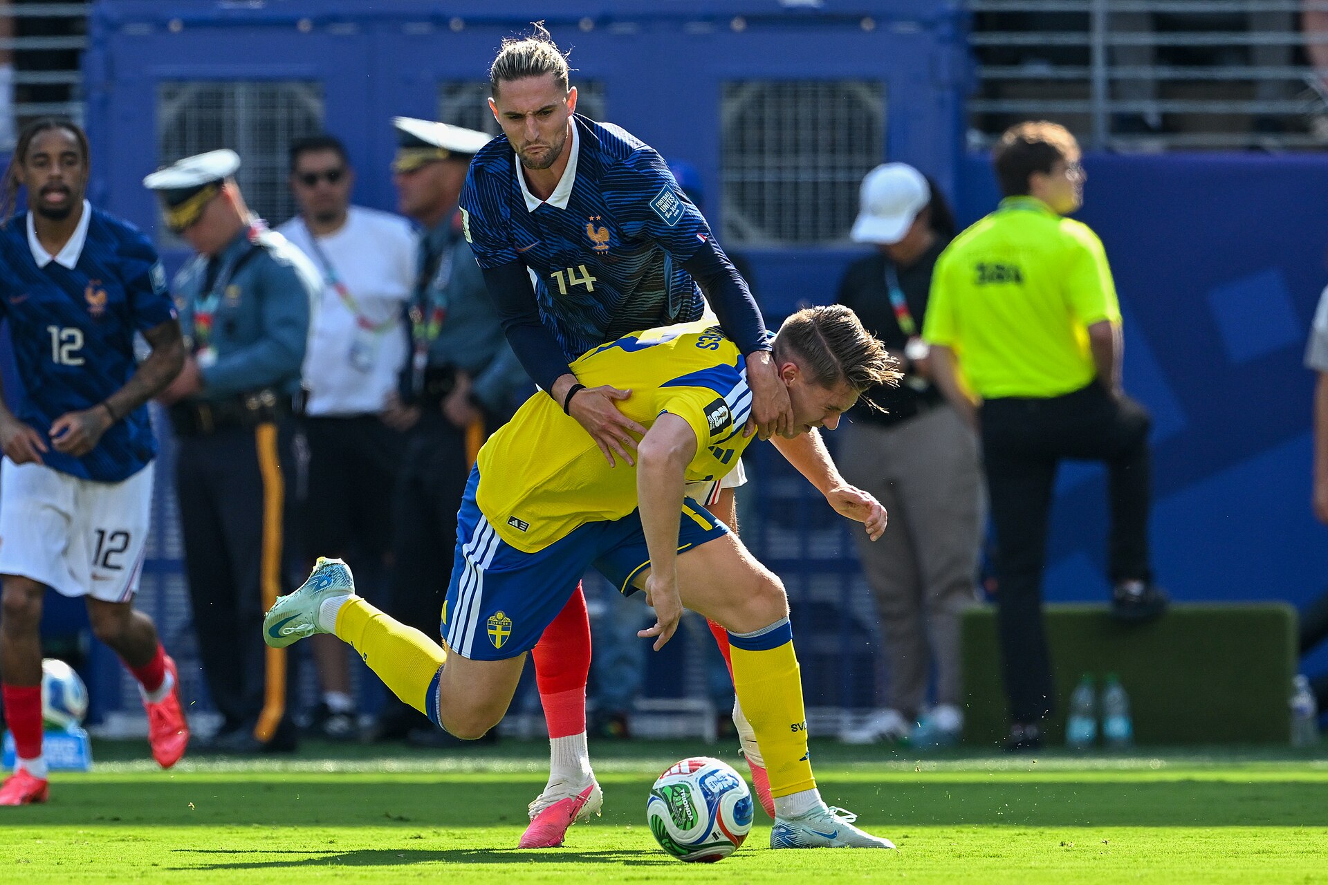 EAST RUTHERFORD, UNITED STATES - June 30: Adrien Rabiot #14 of France is in action against Viktor Gyokeres #17 of Sweden during the FIFA World Cup 2026 round of 32 match between France  and Sweden on June 30, 2026 MetLife Stadium, East Rutherford, New Jersey