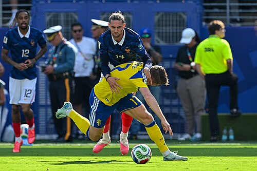 EAST RUTHERFORD, UNITED STATES - June 30: Adrien Rabiot #14 of France is in action against Viktor Gyokeres #17 of Sweden during the FIFA World Cup 2026 round of 32 match between France  and Sweden on June 30, 2026 MetLife Stadium, East Rutherford, New Jersey