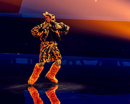 Akylas performing Ferto, representing Greece in the 1st Semi Final of the 2026 Eurovision Song Contest in Vienna