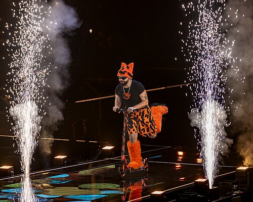 Akylas performing Ferto, representing Greece in the 1st Semi Final of the 2026 Eurovision Song Contest in Vienna