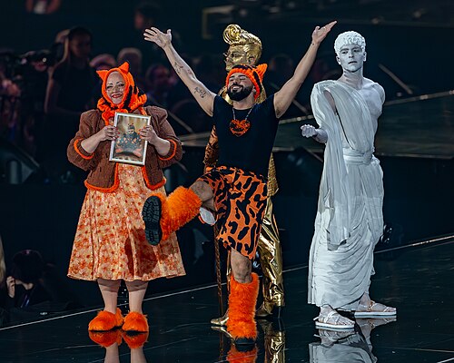 Akylas performing Ferto, representing Greece in the 1st Semi Final of the 2026 Eurovision Song Contest in Vienna