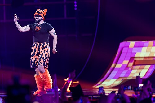 Akylas performing Ferto, representing Greece in the Grand Final of the 2026 Eurovision Song Contest in Vienna