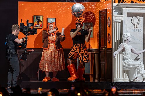 Akylas performing Ferto, representing Greece in the Grand Final of the 2026 Eurovision Song Contest in Vienna