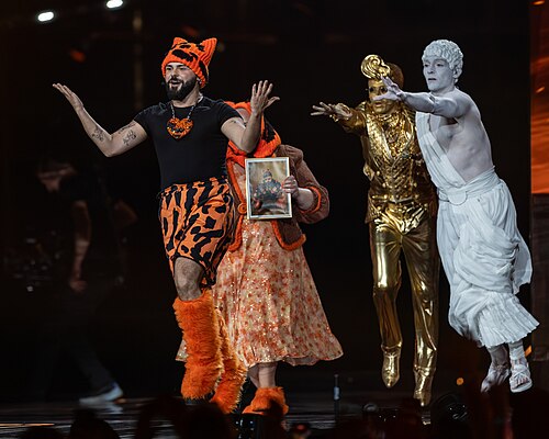 Akylas performing Ferto, representing Greece in the Grand Final of the 2026 Eurovision Song Contest in Vienna