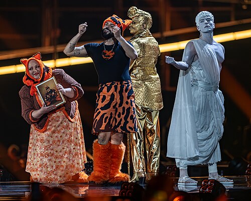 Akylas performing Ferto, representing Greece in the Grand Final of the 2026 Eurovision Song Contest in Vienna