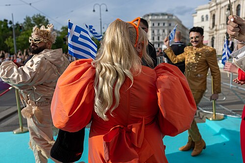 Akylas representing Greece on the Turquoise Carpet at the 2026 Eurovision Song Contest in Vienna