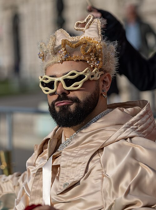 Akylas representing Greece on the Turquoise Carpet at the 2026 Eurovision Song Contest in Vienna