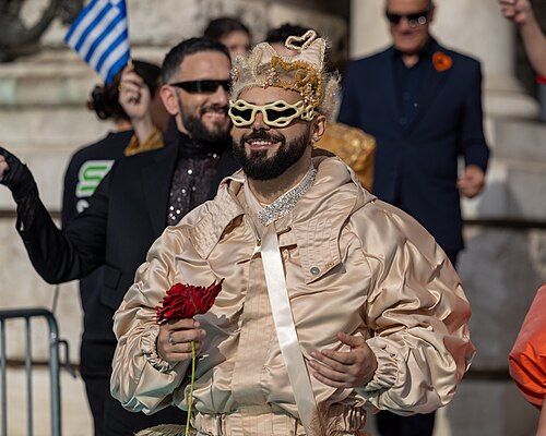 Akylas representing Greece on the Turquoise Carpet at the 2026 Eurovision Song Contest in Vienna