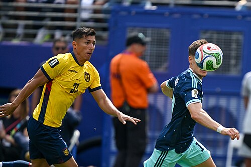 EAST RUTHERFORD, UNITED STATES - June 25: Alan Franco #21 of Ecuador battles for possession with Florian Wirtz #17 of Germany during the FIFA World Cup 2026 Group E match between Ecuador  and  Germany on June 25, 2026 MetLife Stadium, East Rutherford, New Jersey