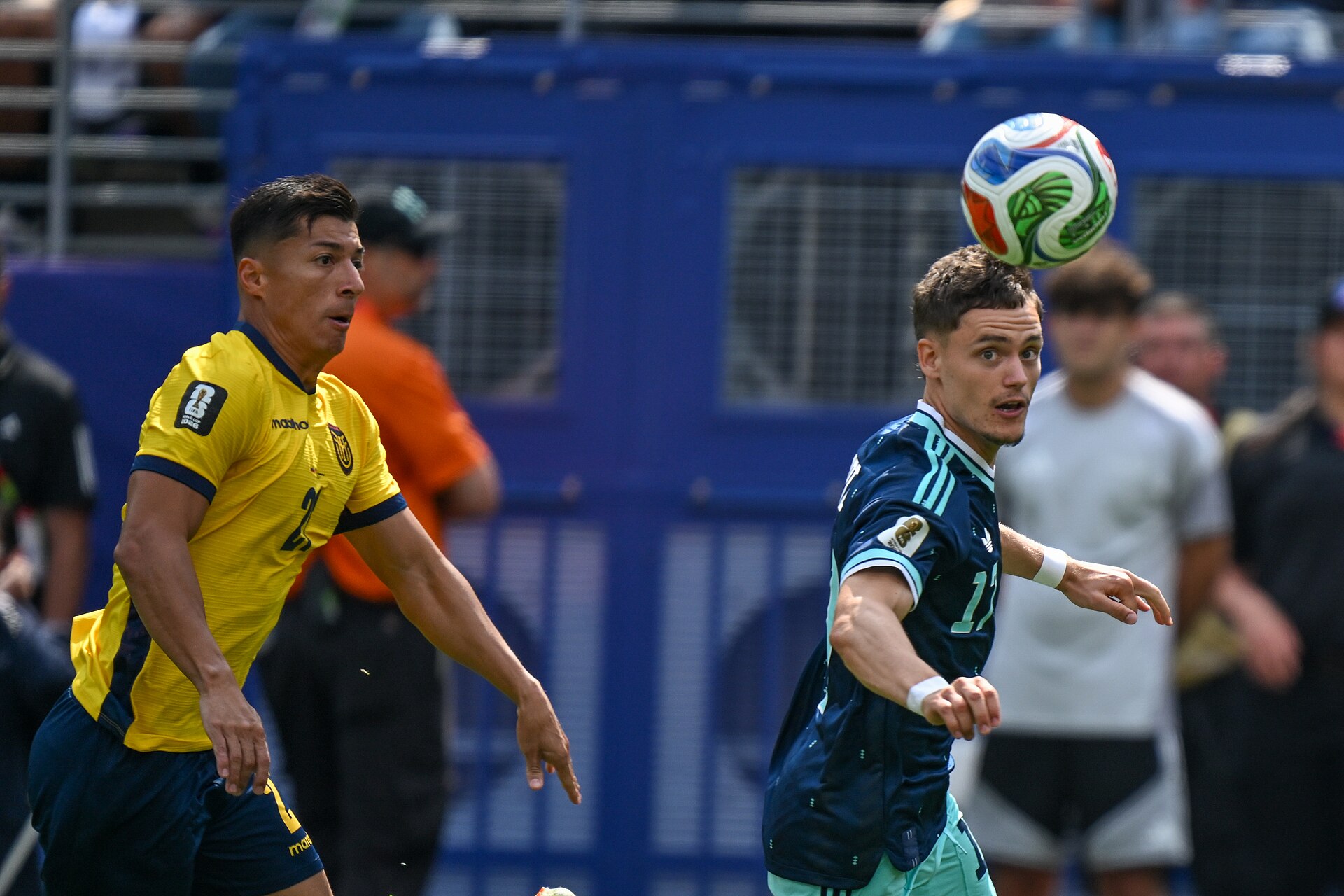 EAST RUTHERFORD, UNITED STATES - June 25: Alan Franco #21 of Ecuador battles for possession with Florian Wirtz #17 of Germany during the FIFA World Cup 2026 Group E match between Ecuador  and  Germany on June 25, 2026 MetLife Stadium, East Rutherford, New Jersey