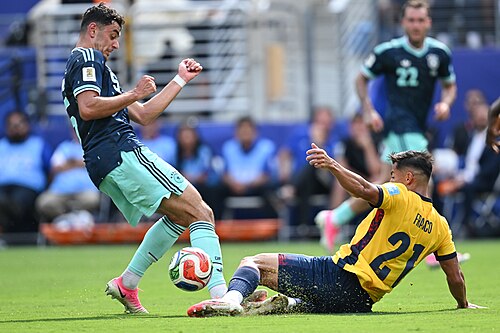EAST RUTHERFORD, UNITED STATES - June 25: Aleksandar Pavlović #5 of Germany is in action against Alan Franco #21 during the FIFA World Cup 2026 Group E match between Ecuador  and  Germany on June 25, 2026 MetLife Stadium, East Rutherford, New Jersey