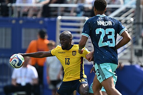 EAST RUTHERFORD, UNITED STATES - June 25: Enner Valencia #13 of Ecuador is in action against Aleksandar Pavlović #5 of Germany during the FIFA World Cup 2026 Group E match between Ecuador  and  Germany on June 25, 2026 MetLife Stadium, East Rutherford, New Jersey