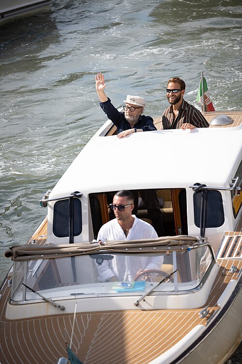 arrival on a water taxi Alessandro Borghi and Gianni Amelio Venice film Festival -11