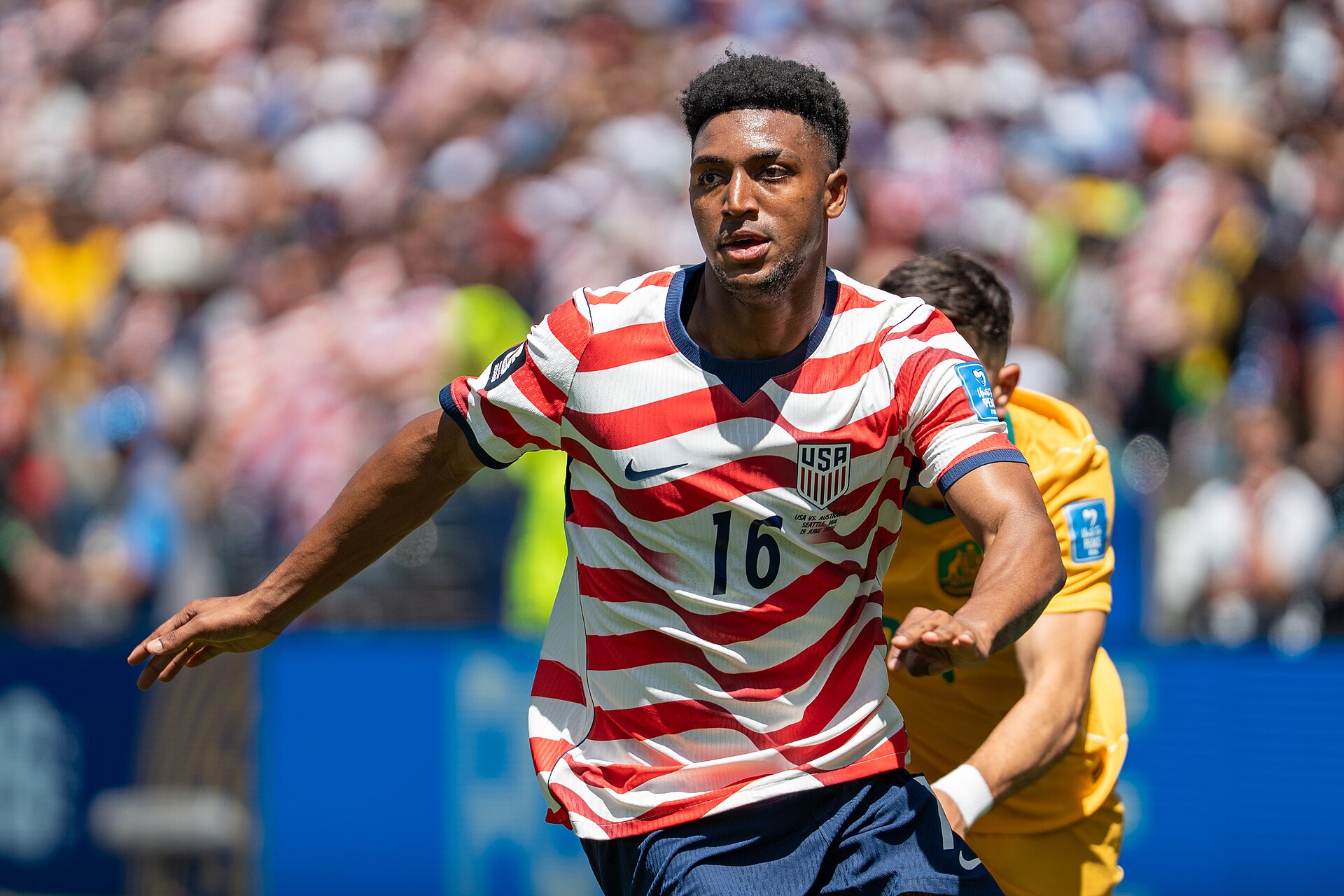 Alex Freeman during United States v Australia on 19 June 2026 at the 2026 FIFA World Cup