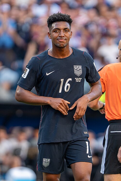 Alex Freeman during Belgium v United States at the 2026 FIFA World Cup