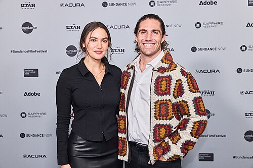 Alexandra Kern and Colin Cadarette at the 2026 Sundance Film Festival for Some Kind of Refuge