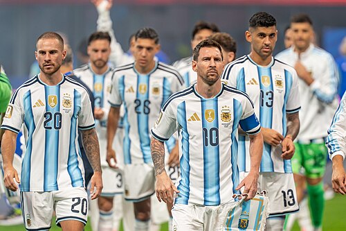 Alexis Mac Allister Lionel Messi Cristian Romero during Argentina v Egypt at the 2026 FIFA World Cup